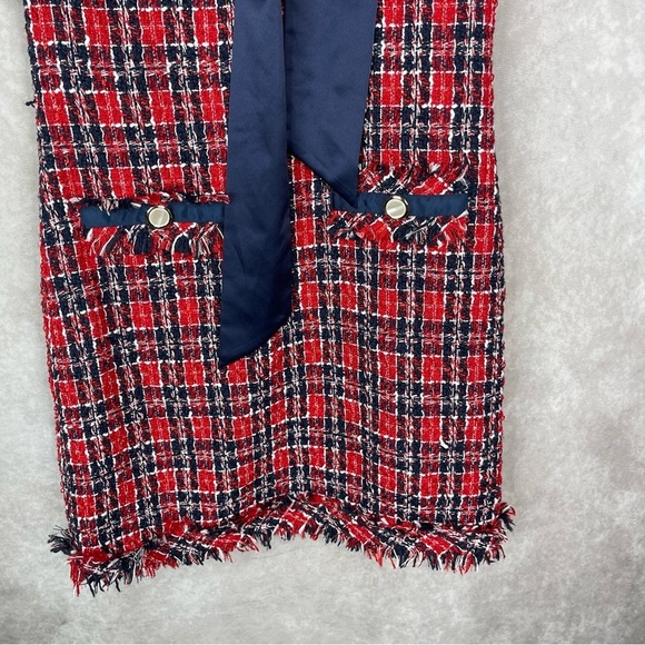 Alexia Amor Tweed Bow Tie Shift Dress In Blue Red Women's Size 6 - Picture 7 of 8